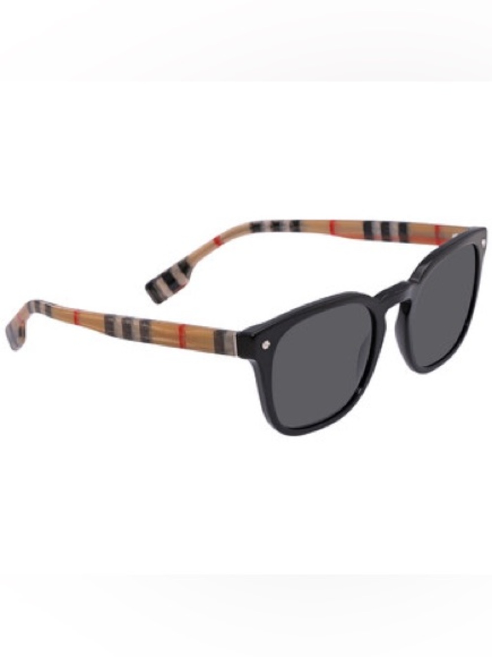 BURBERRY ELLIS Men’s Black Frame Sunglasses with Classic Burberry Plaid Arms